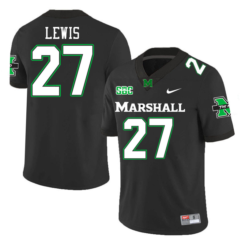 Marshall Thundering Herd #27 Cannon Lewis College Football Jerseys Stitched-Black